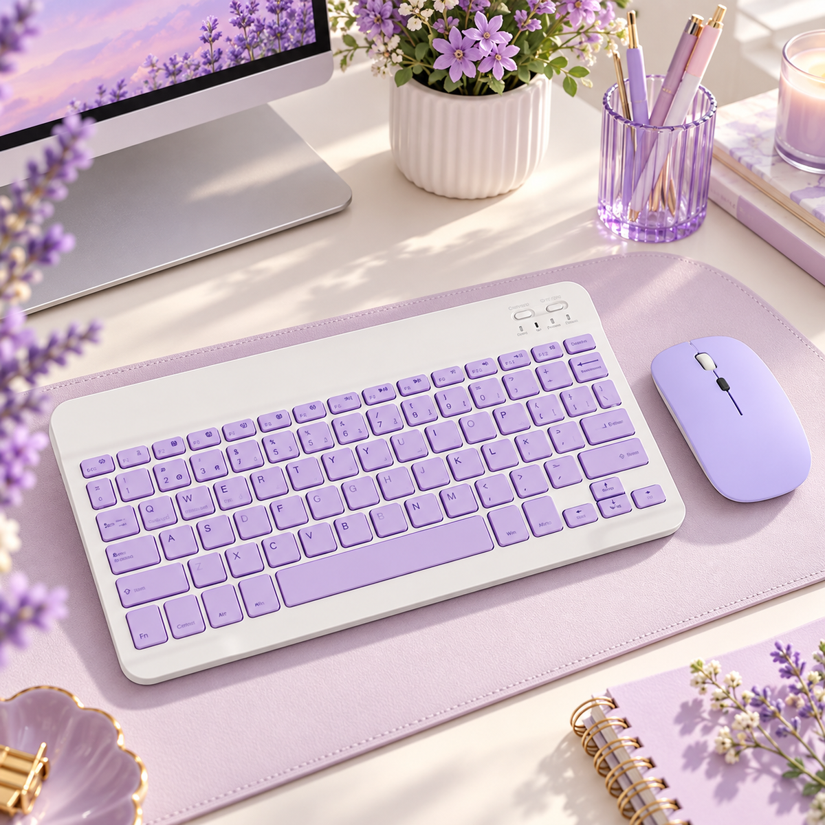 Kit Teclado y Mouse Yelandar AN-030 Lila para Laptop y Tablet