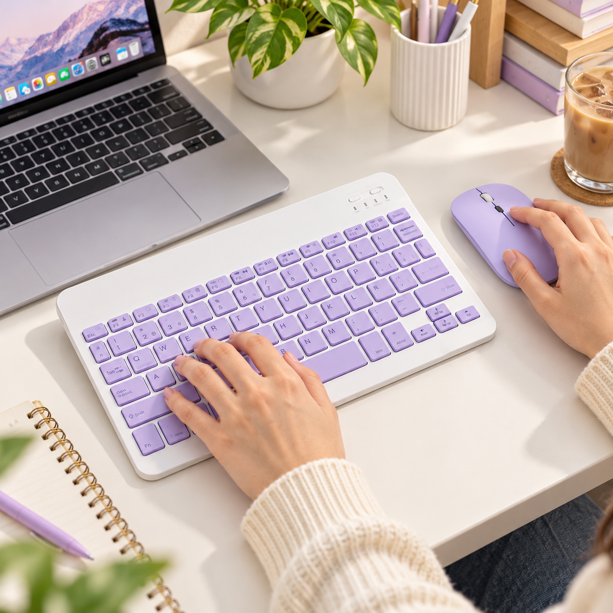 Kit Teclado y Mouse Yelandar AN-030 Lila para Laptop y Tablet