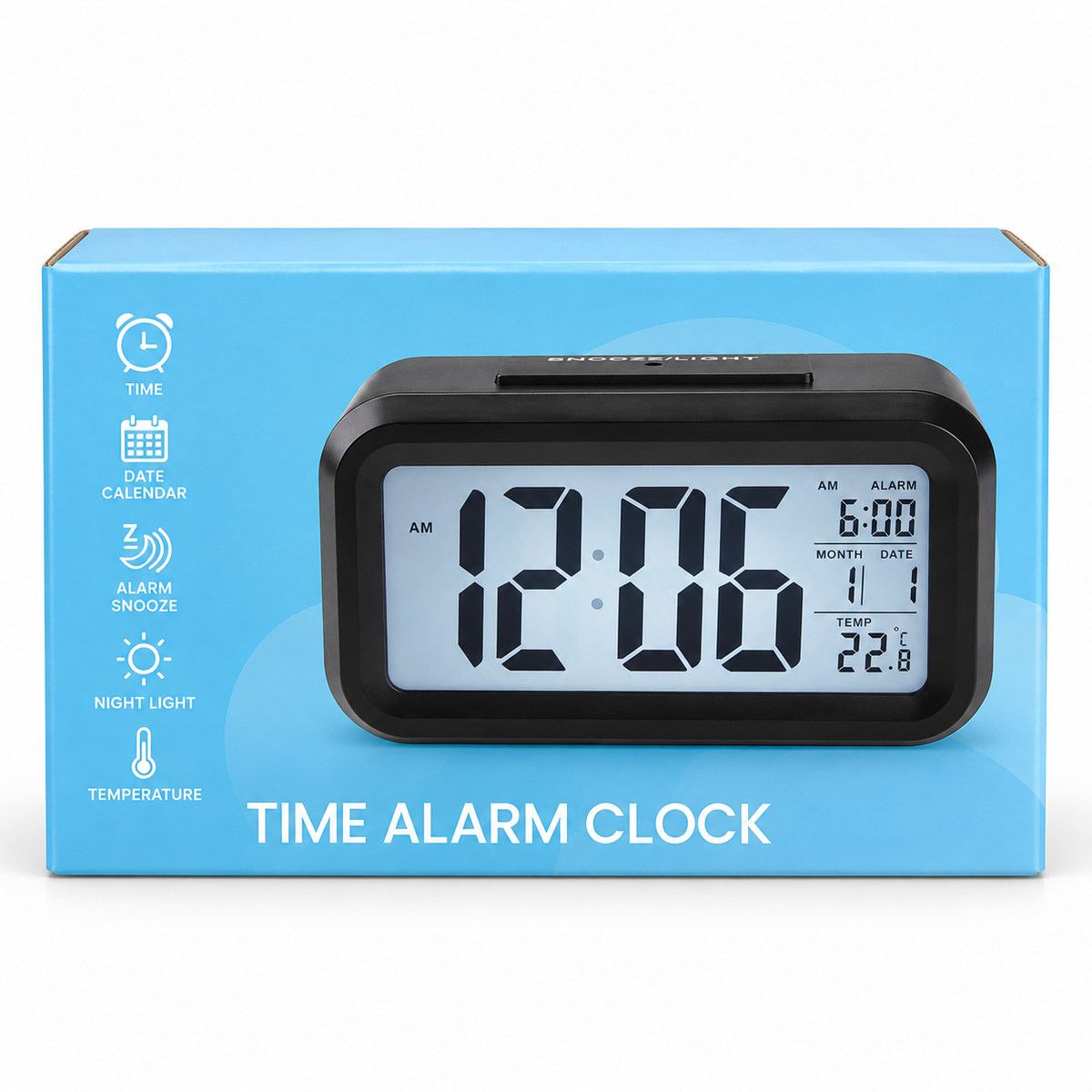 Reloj Despertador Cuadrado Pequeño Negro