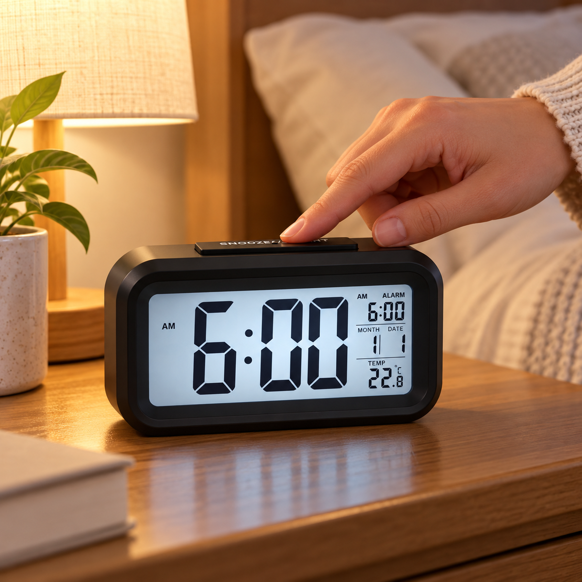 Reloj Despertador Cuadrado Pequeño Negro