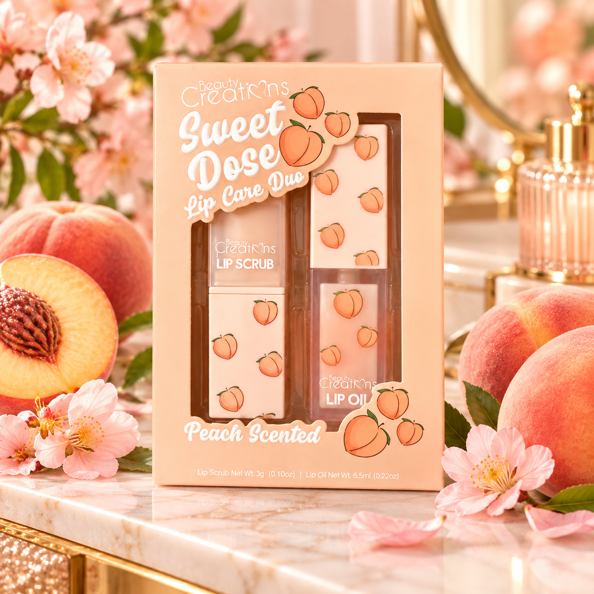 Set Exfoliante Labial + Lip Oil Beauty Creations Sweet Dose Peach