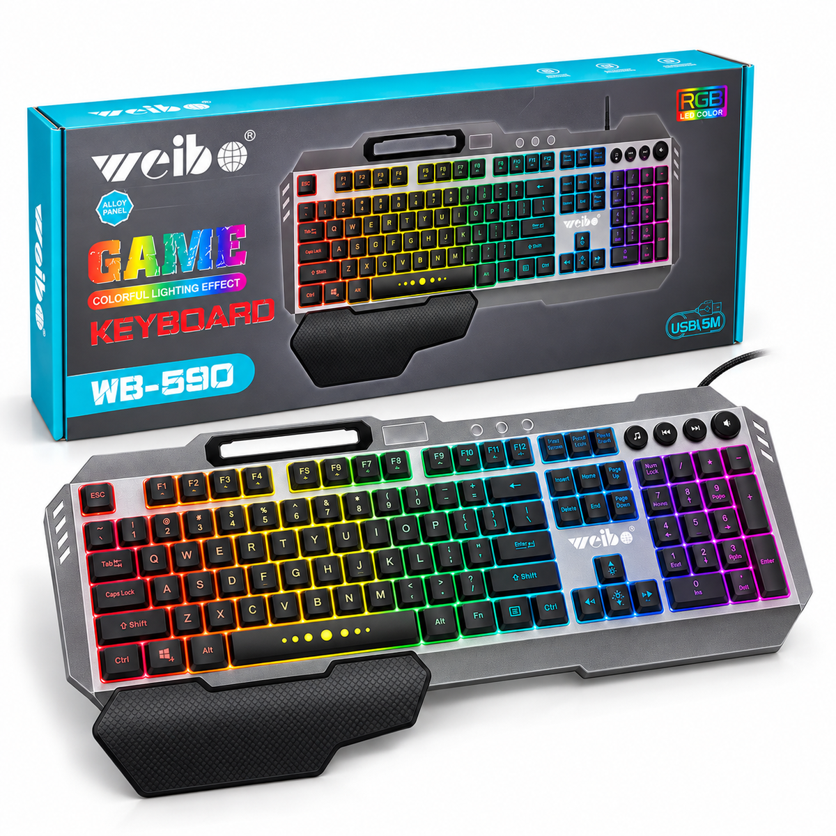 Teclado Gamer Weibo WB-590 con Cable y Porta Teclado