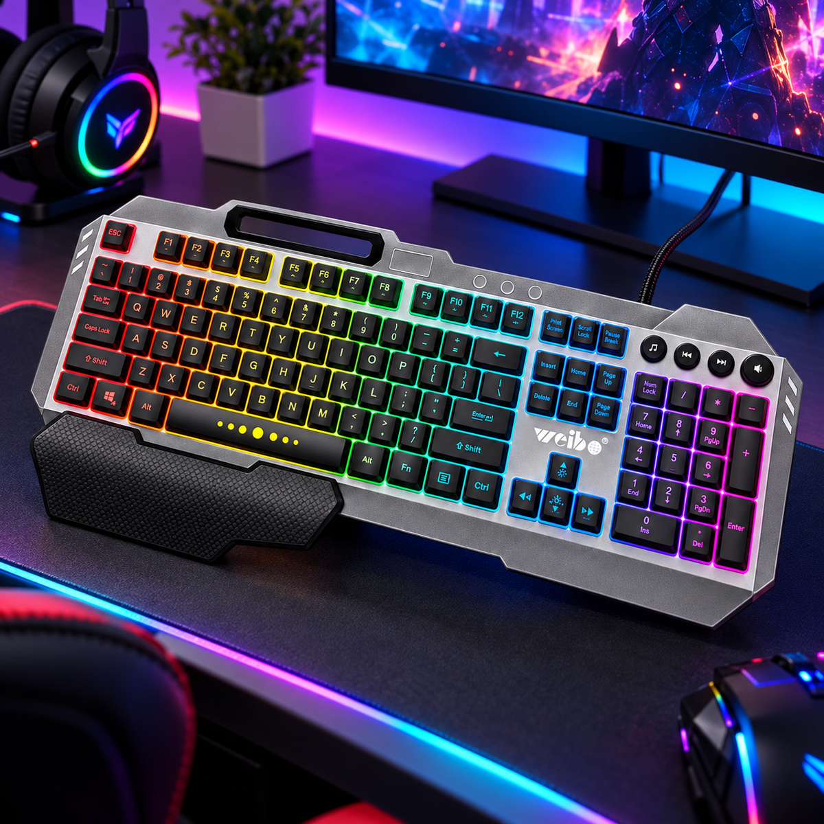 Teclado Gamer Weibo WB-590 con Cable y Porta Teclado
