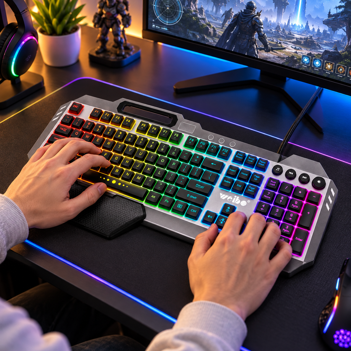 Teclado Gamer Weibo WB-590 con Cable y Porta Teclado