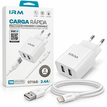 Cargador IRM 7168 de 2 Puertos con Cable 2.4A 1 m Negro