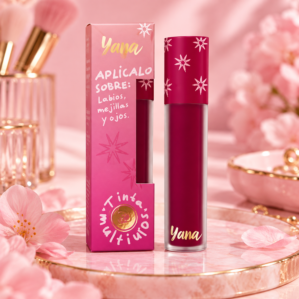 Tinta Multiuso Yuya Fucsia Estrella para Labios, Mejillas y Ojos