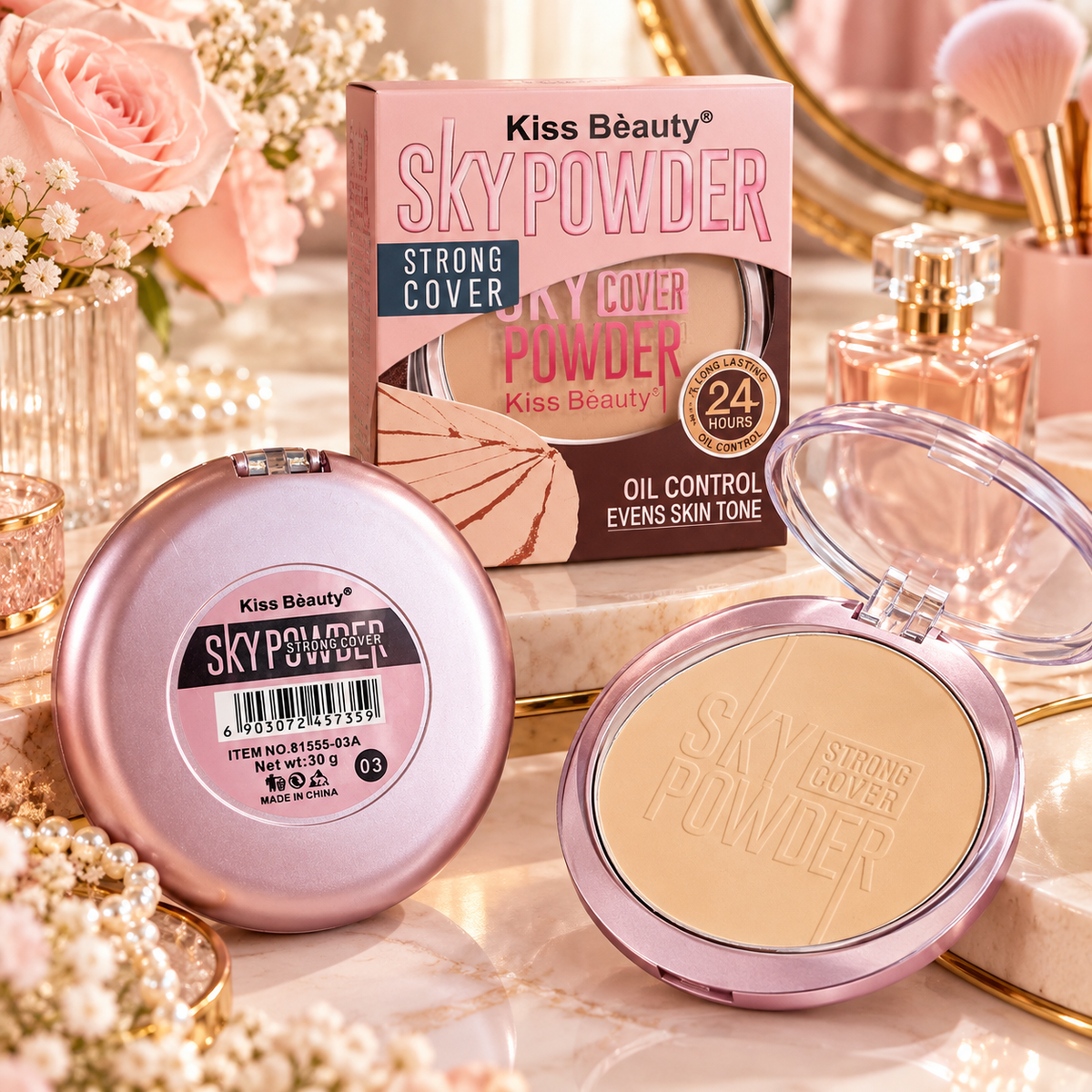 Polvo Compacto Kiss Beauty Sky Matte Super Cover Tono 03