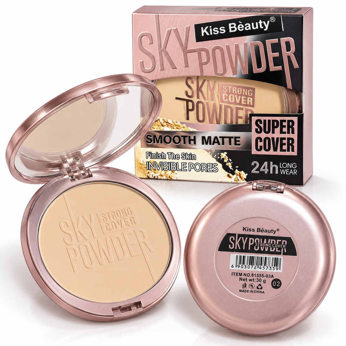 Polvo Compacto Kiss Beauty Sky Matte Super Cover Tono 02