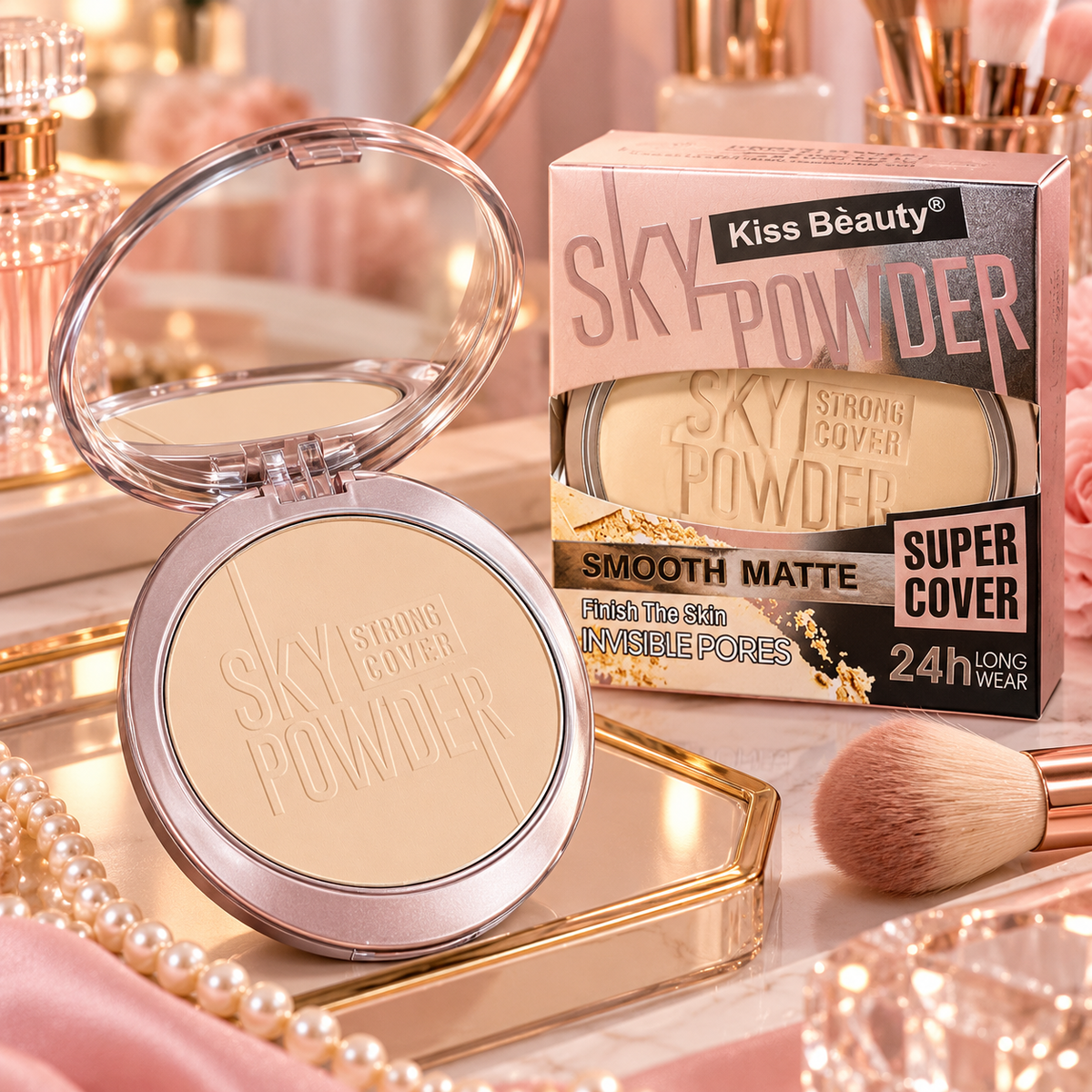 Polvo Compacto Kiss Beauty Sky Matte Super Cover Tono 02