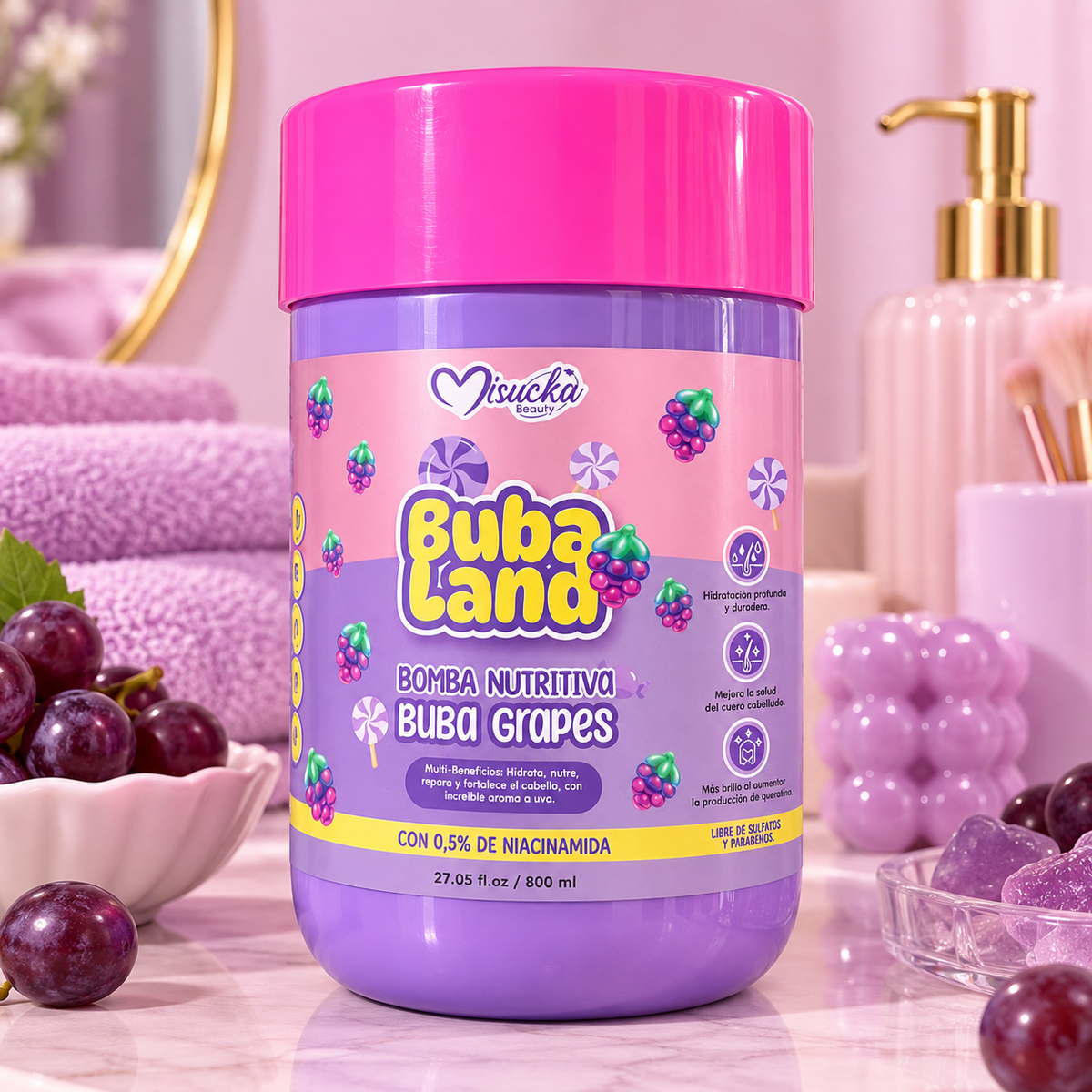 Bomba Nutritiva Capilar Misucka Buba Land Buba Grapes 800 ml