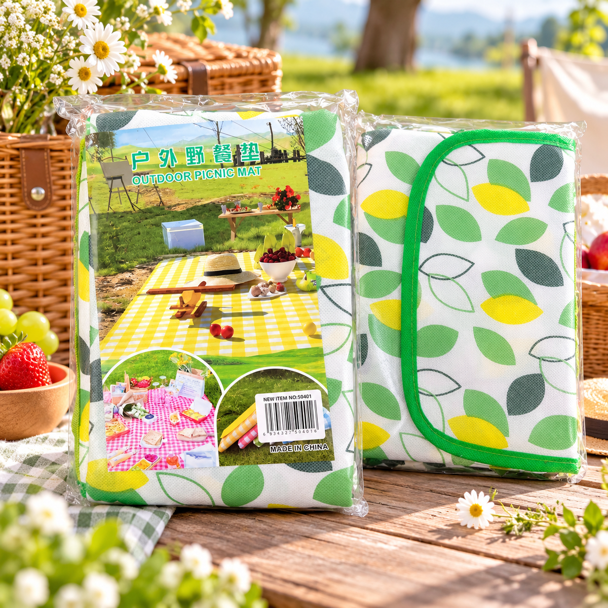 Manta Plegable para Picnic Verde con Hojas