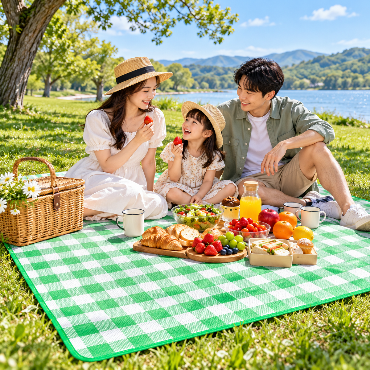Manta Plegable para Picnic Verde a Cuadros