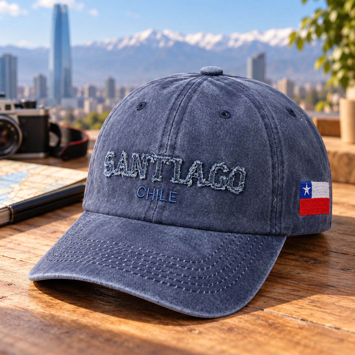 Gorro Jockey Bordado Santiago Chile Azul