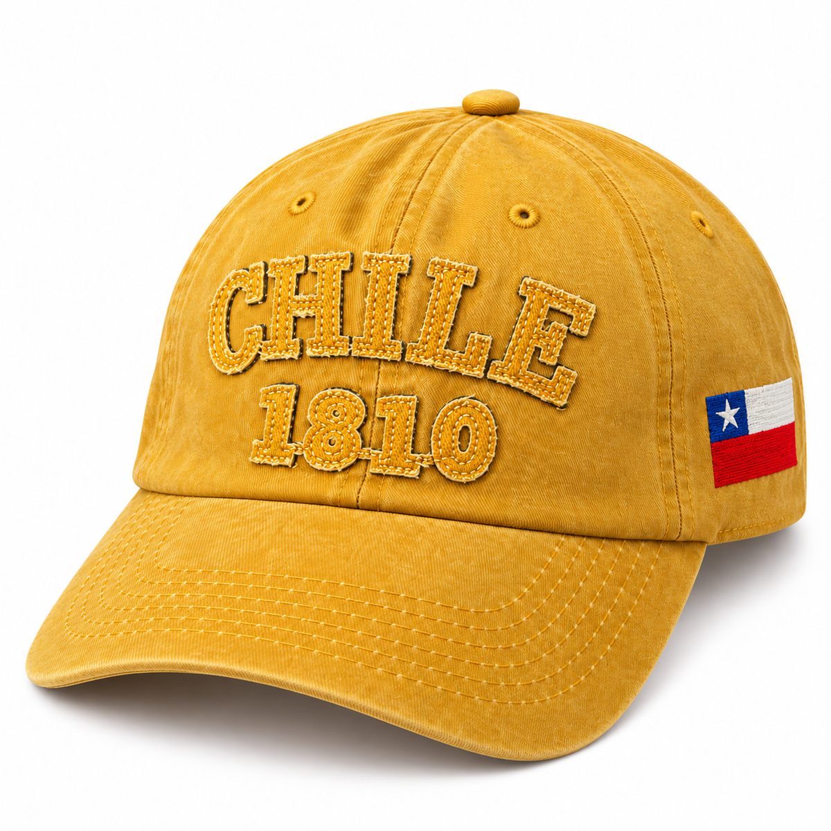 Gorro Jockey Bordado Chile 1810 Mostaza