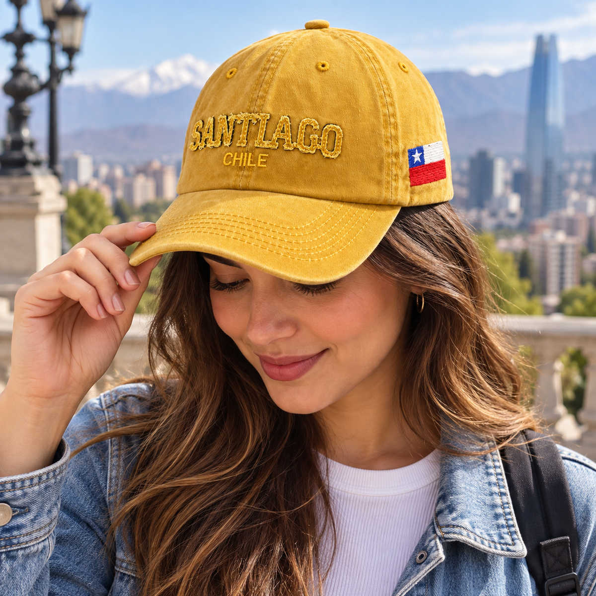 Gorro Jockey Bordado Santiago Chile Mostaza