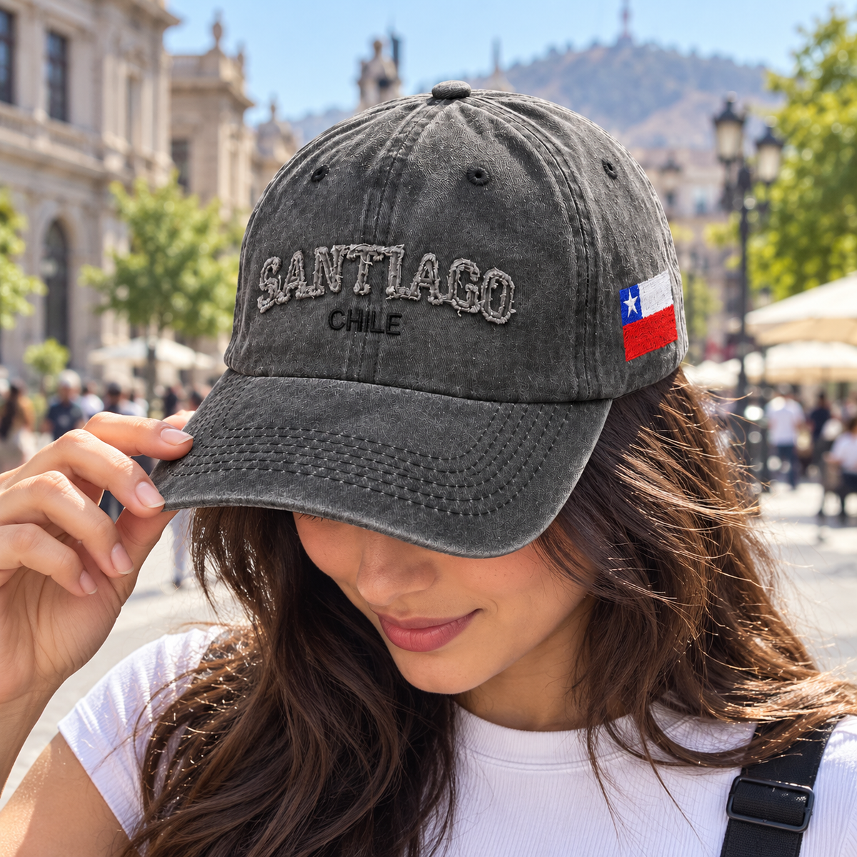 Gorro Jockey Bordado Santiago Chile Gris
