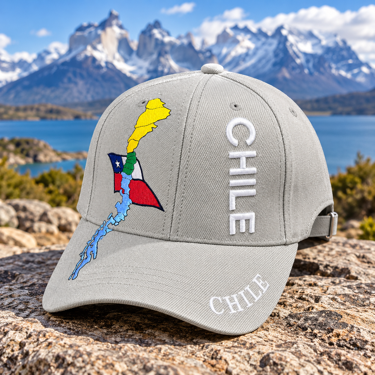 Gorro Jockey Bordado Chile Gris