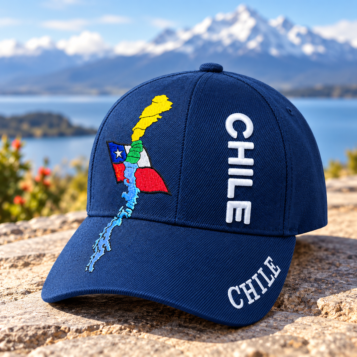 Gorro Jockey Bordado Chile Azul Marino