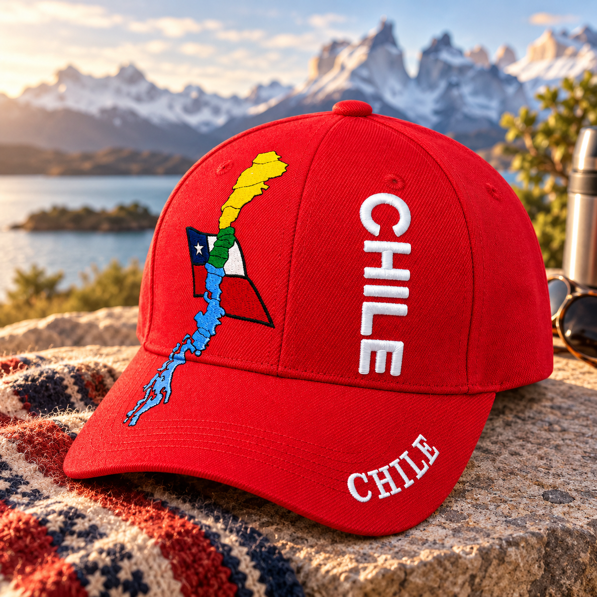 Gorro Jockey Bordado Chile Rojo