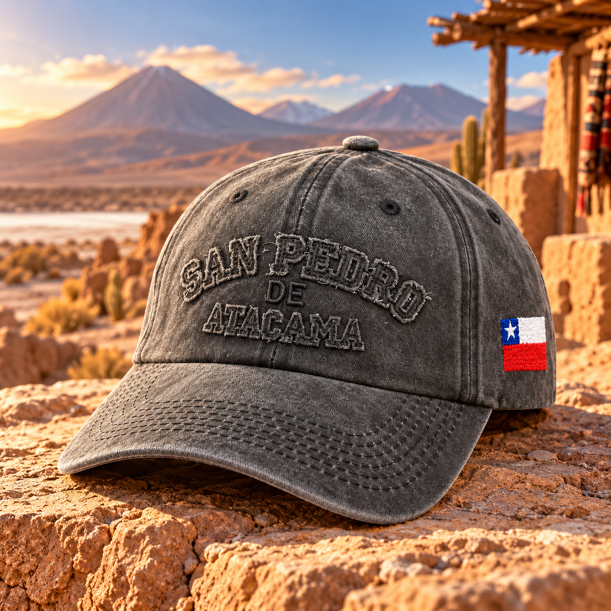 Gorro Jockey Bordado San Pedro de Atacama Gris