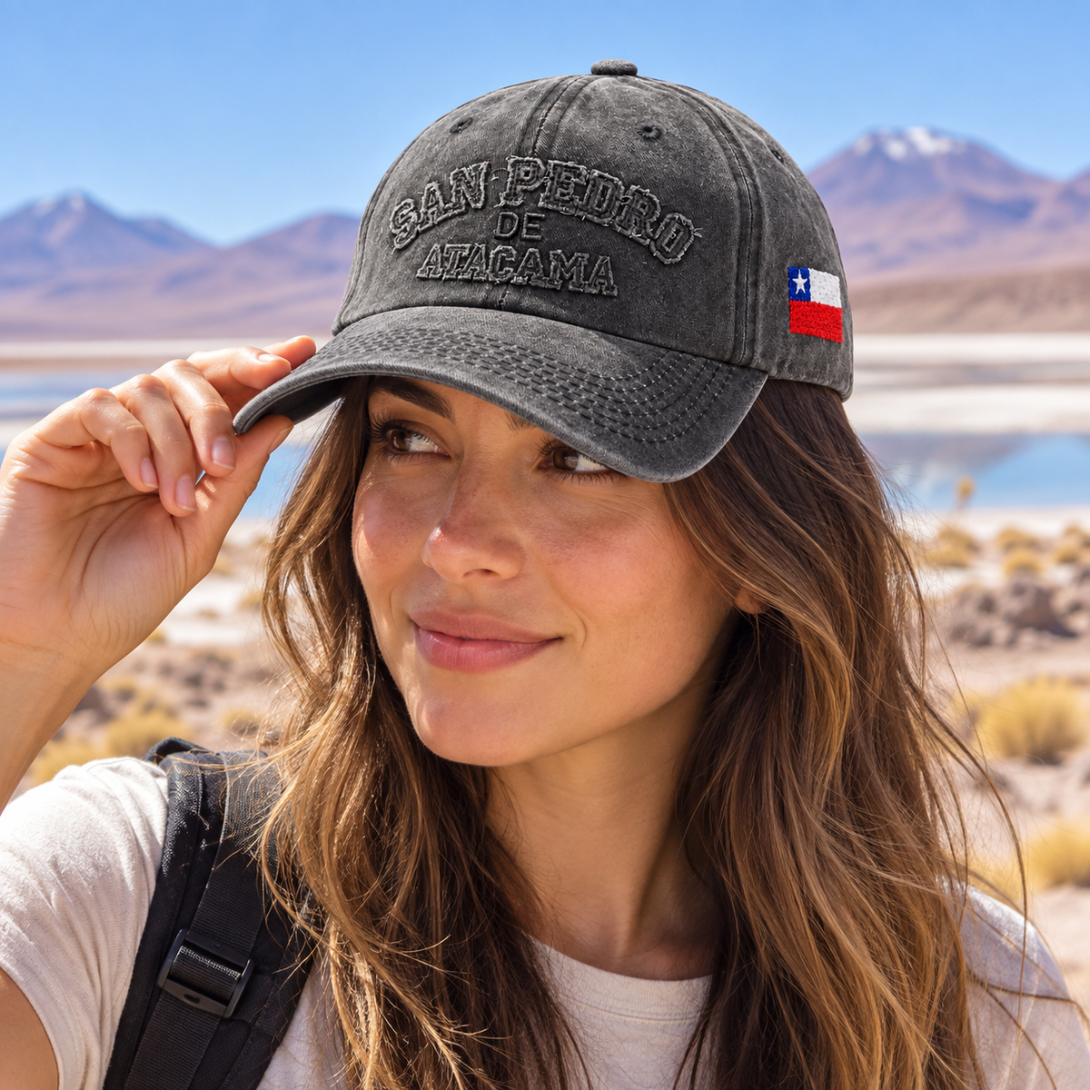 Gorro Jockey Bordado San Pedro de Atacama Gris