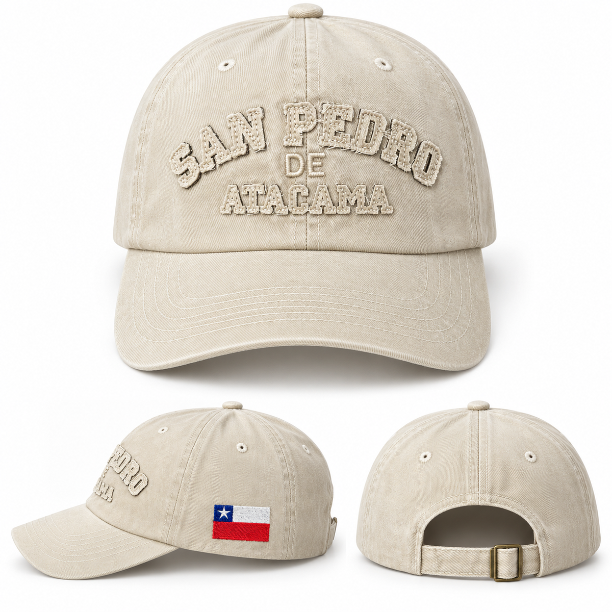Gorro Jockey Bordado San Pedro de Atacama Beige