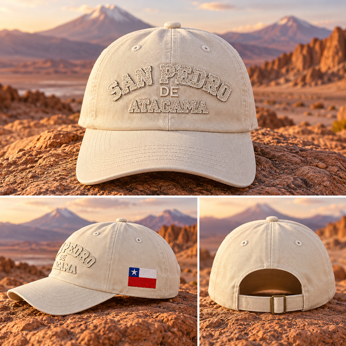 Gorro Jockey Bordado San Pedro de Atacama Beige