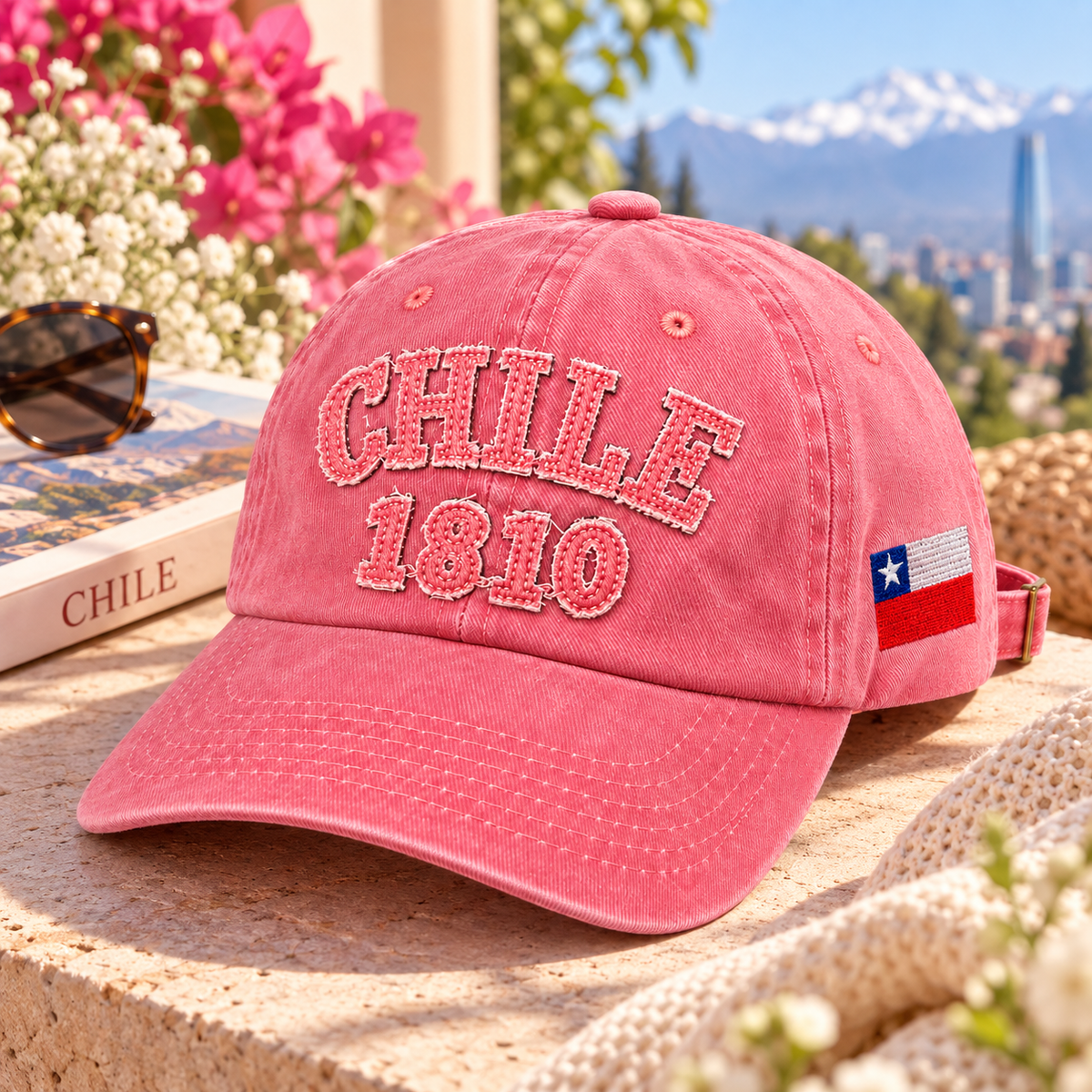 Gorro Jockey Bordado Chile 1810 Coral