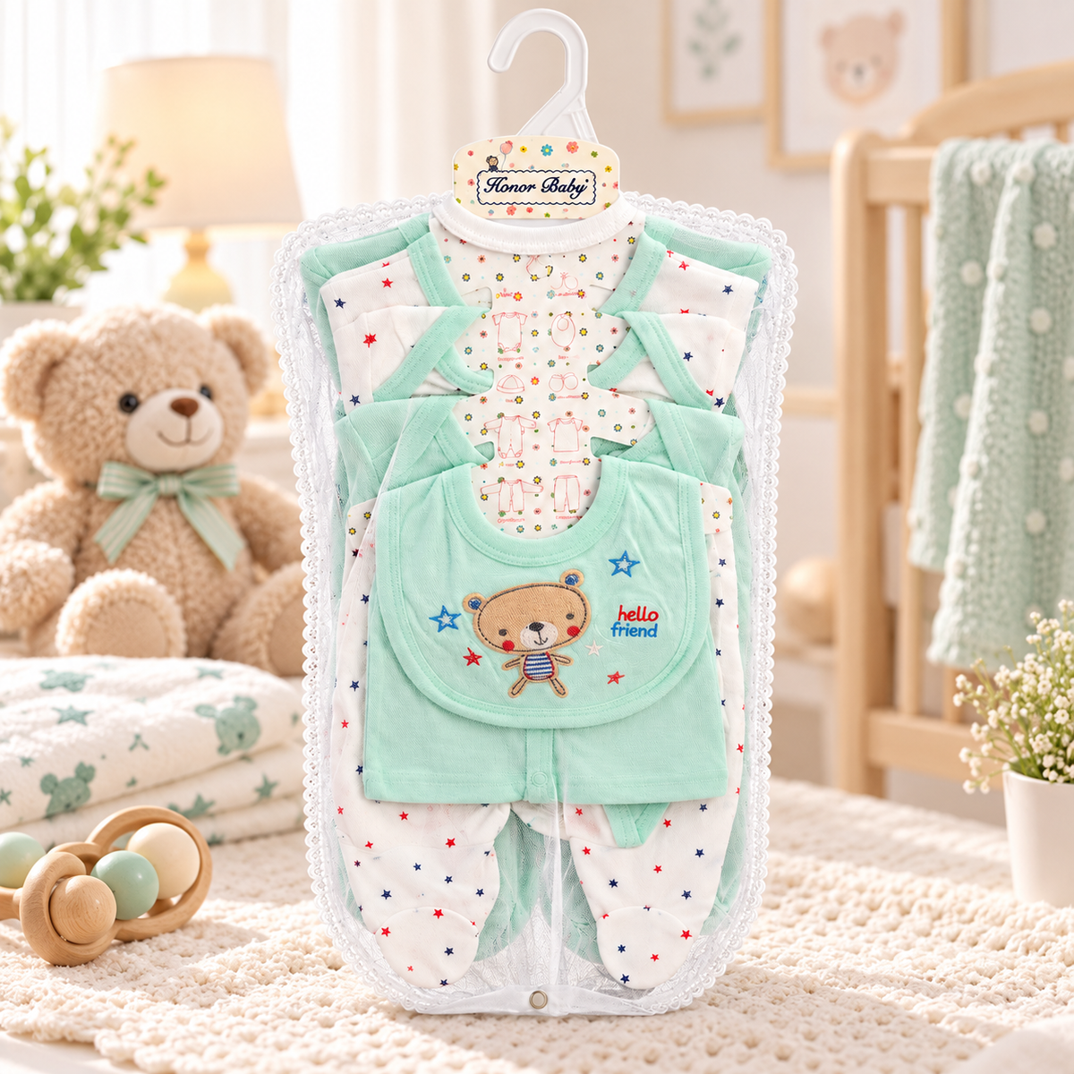 Set de Ajuar para Bebé 8 Piezas Osito Azul Talla 6–9 meses