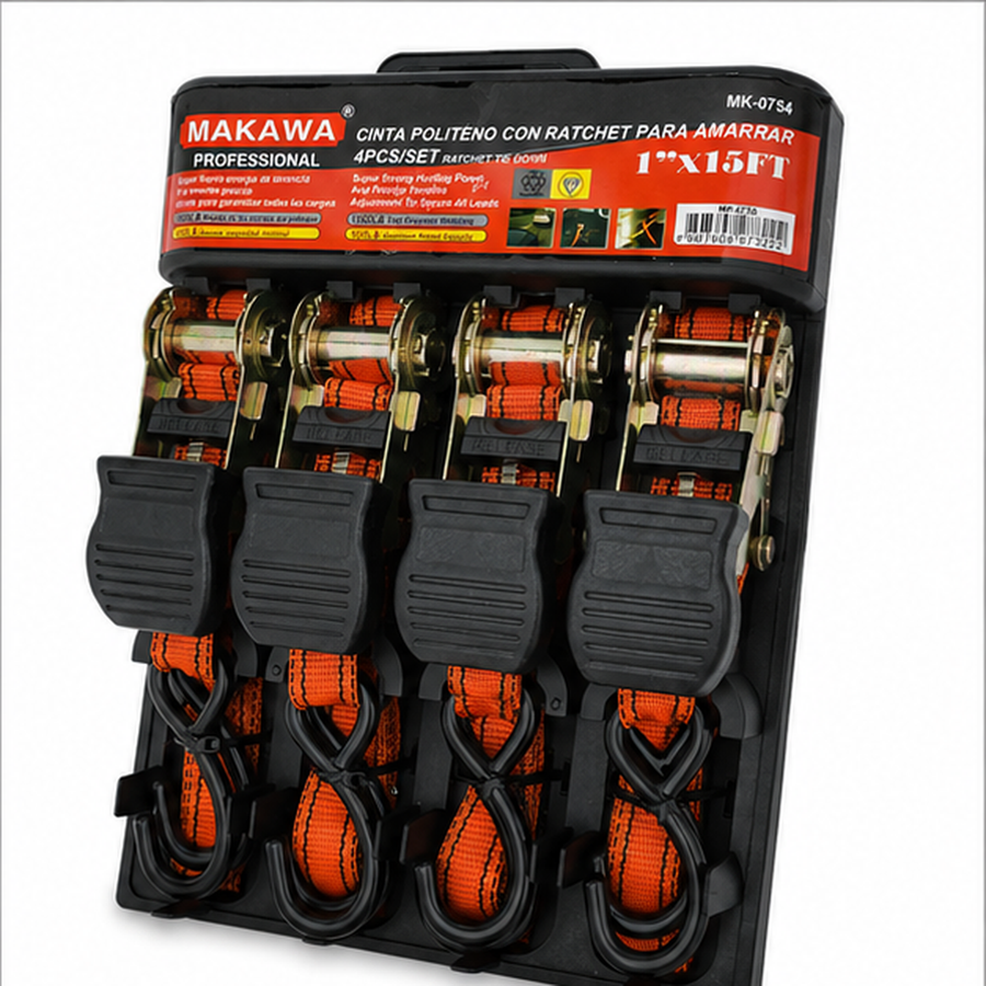 Juego 4 Eslingas Cinta De Amarre Con Ratchet 1pulgx 15ft - detalle del producto