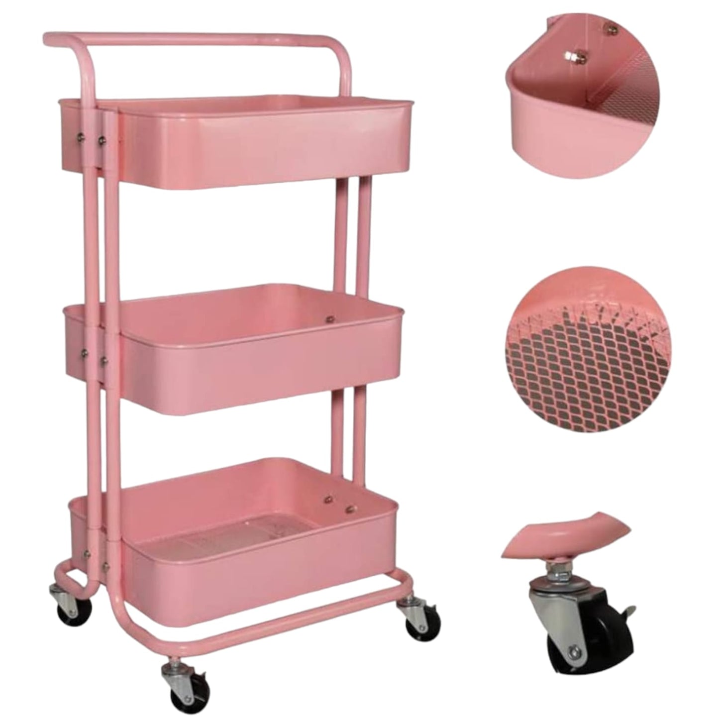 Carrito Organizador Metálico 3 Niveles Con Ruedas ROSA