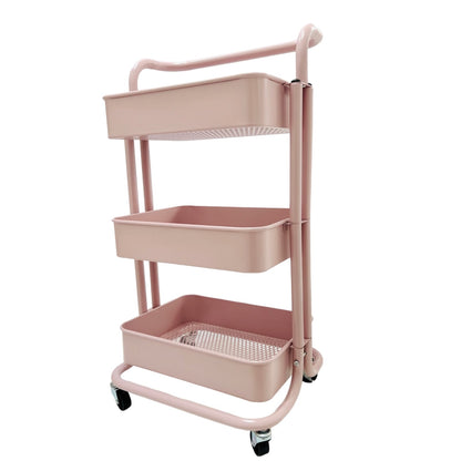 Carrito Organizador Metálico 3 Niveles Con Ruedas ROSA