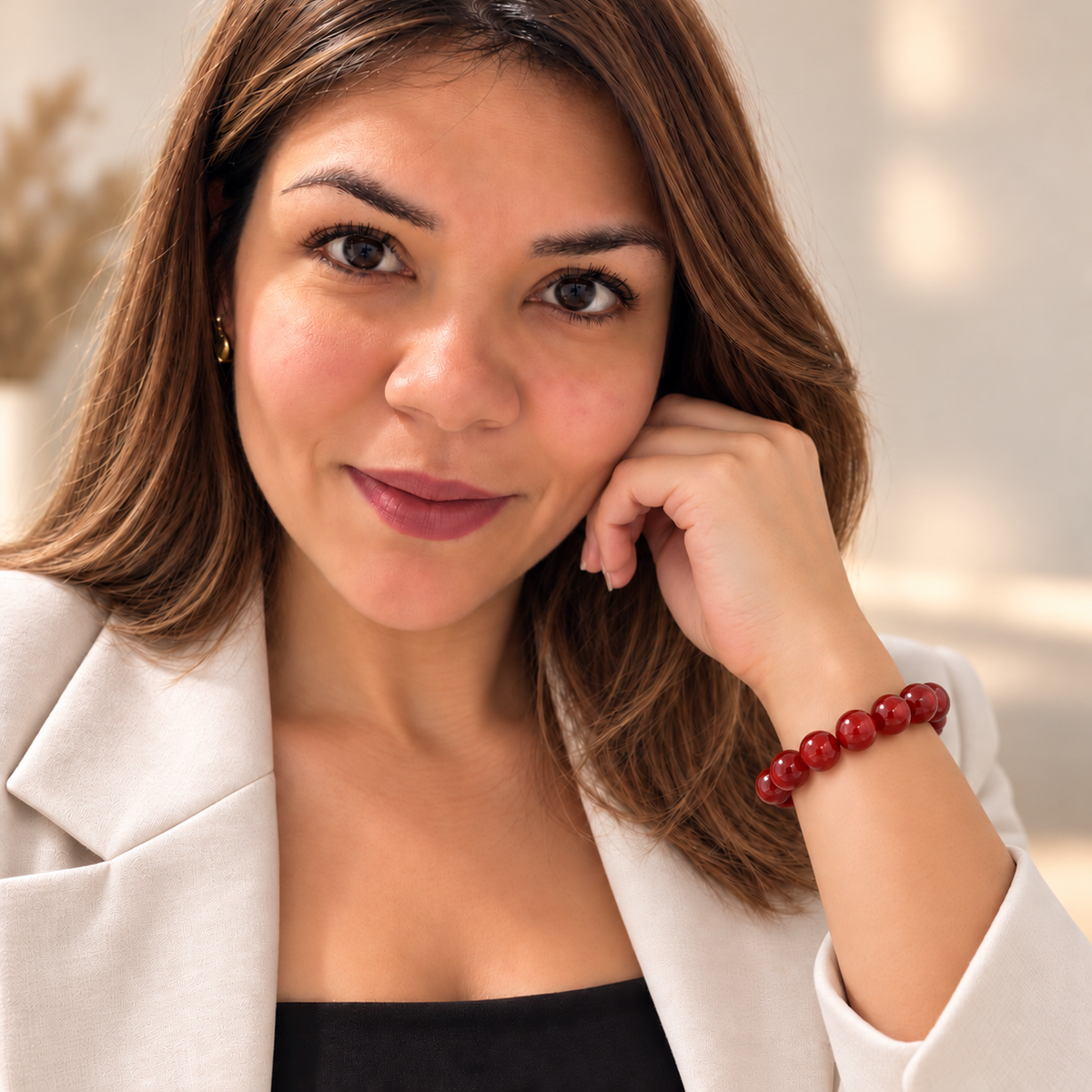Pulsera De Ágata Roja Piedras Naturales