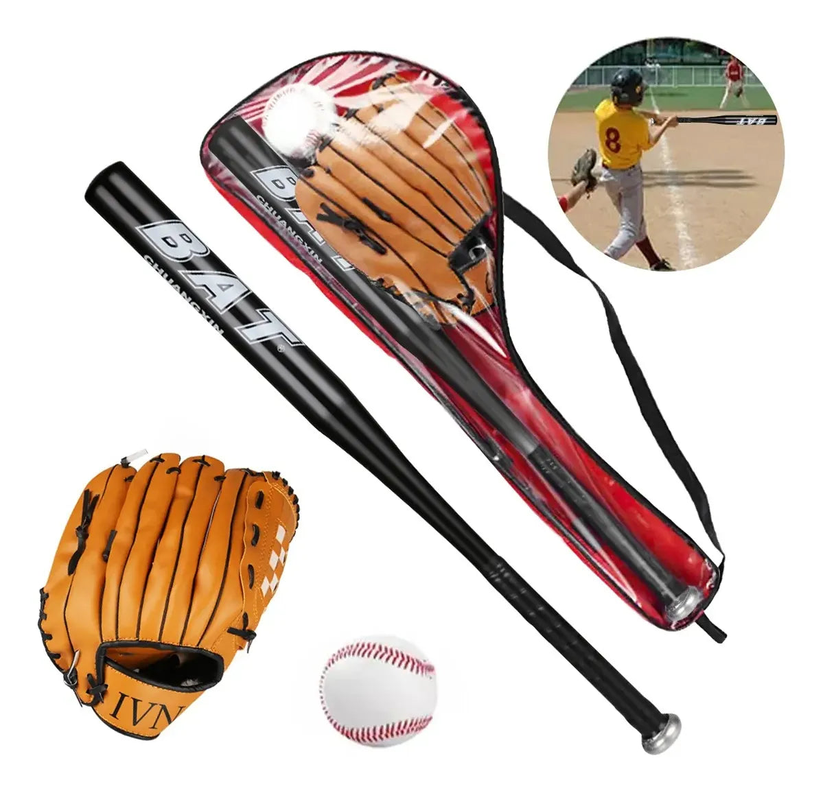 Set De Béisbol Bate De Aluminio C/pelota Y Guante Infantil