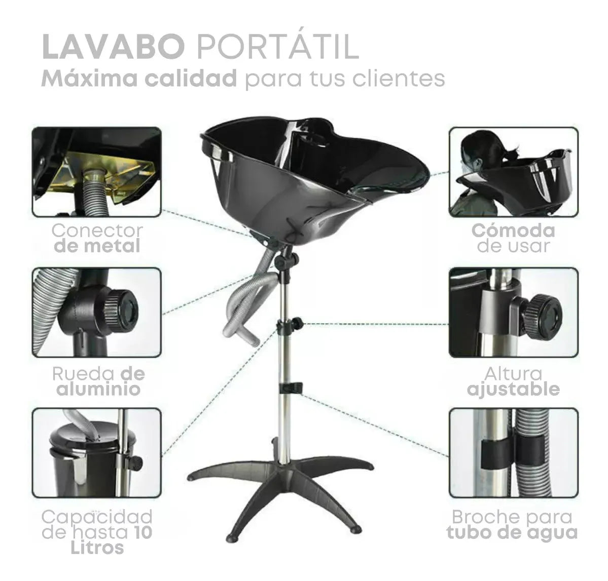 Lavapelo Portatil de Peluqueria Con Depósito de Agua