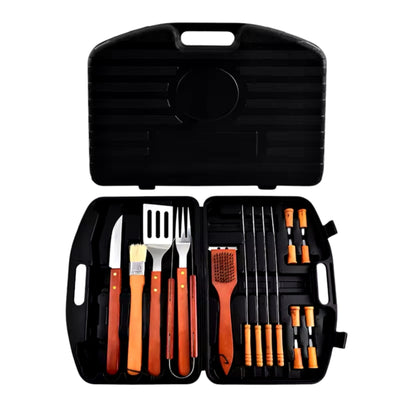 Set Parrilleros Asado Maleta 18 Piezas Acero Mango de Madera