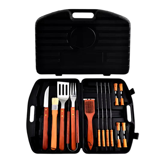 Set Parrilleros Asado Maleta 18 Piezas Acero Mango de Madera