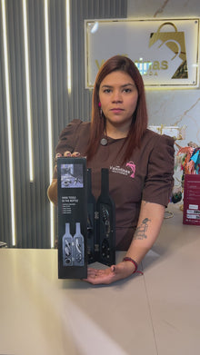 Set de vino modelo botella con destapador y accesorios