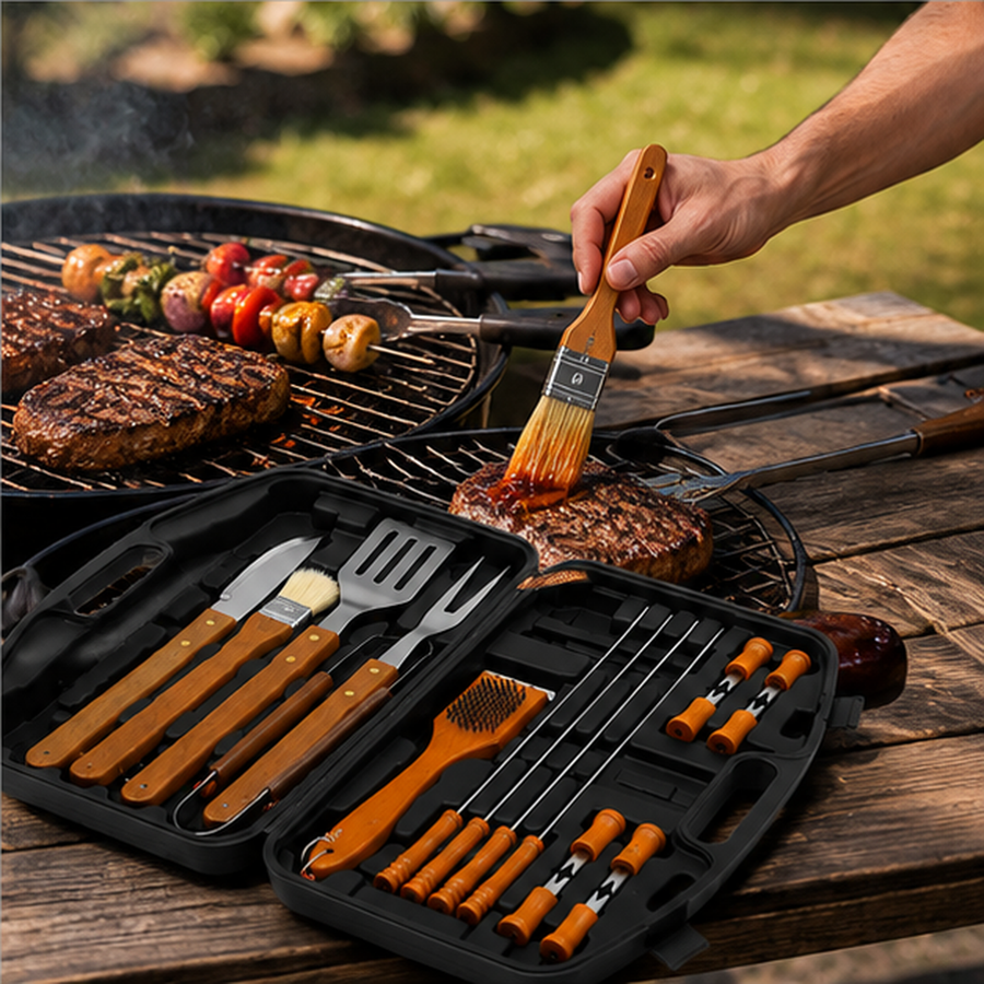 Set Parrilleros Asado Maleta 18 Piezas Acero Mango de Madera - vista 4 del producto