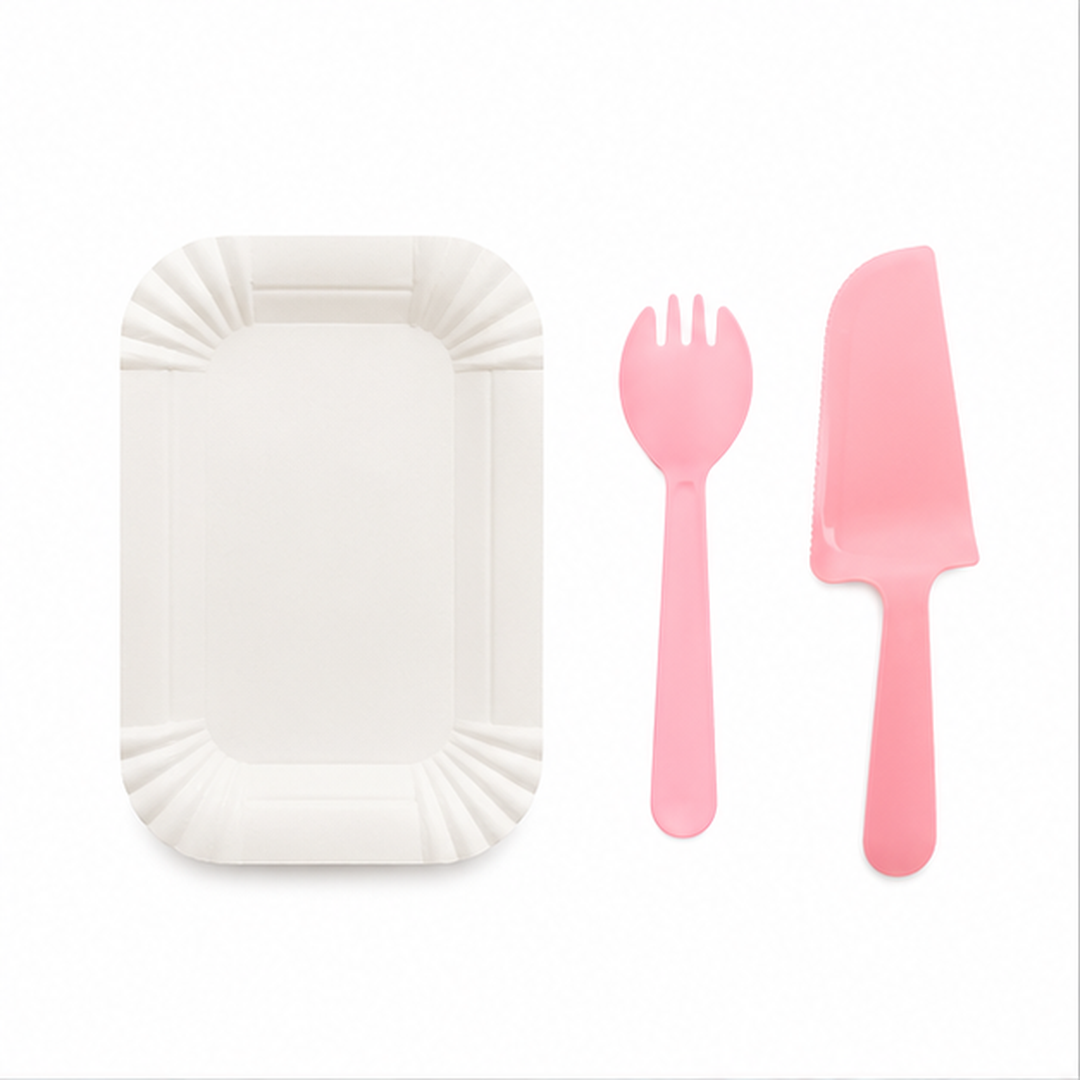 Juego De Platos Y Cubiertos De Cumpleaños 13pcs - variante ROSA
