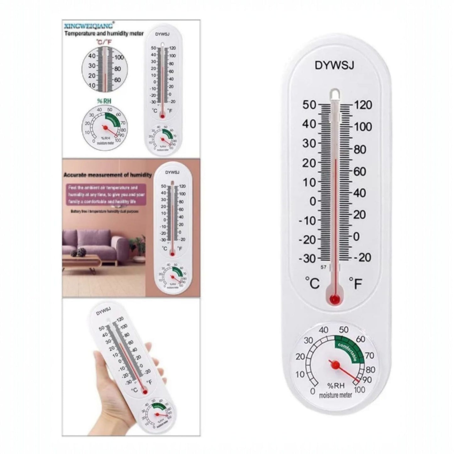 Termómetro e Higrómetro Analógico 2 en 1 Temperatura y Humedad