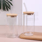 Vaso Lata de Vidrio Tapa Bambu con Sorbete Diseños Varios