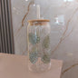 Vaso Lata de Vidrio Tapa Bambu con Sorbete Diseños Varios